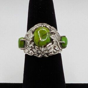 Sterling Silver and Green Copper Turquoise Ring, Size 5-3/4